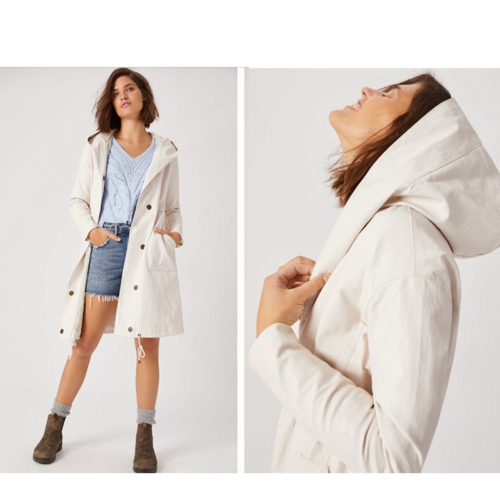 NWT Anthropologie Stevie Faux Leather Utility Trench Jacket Cream White Large